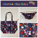 Large Tote Bag With Zip - Australian Animals on Navy